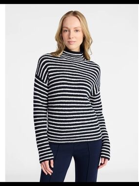 Dark Blue and White Striped Turtleneck Sweater Long Sleeves Size L (12-14)